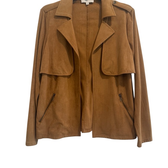 New Directions Suede Camel open Front Jacket - Picture 9 of 16